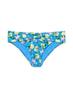 Blue Printed Bikini Brief With Draped Waist