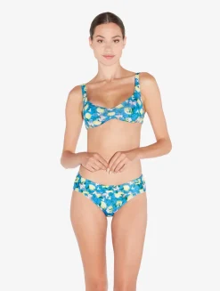 Blue Printed Bikini Brief With Draped Waist