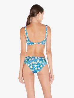 Blue Printed Bikini Brief With Draped Waist