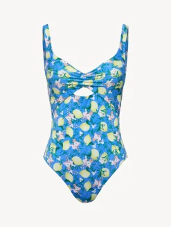 Blue Printed Cut-out Swimsuit