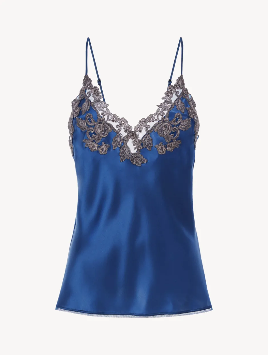 Blue Silk Camisole With Frastaglio