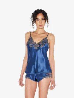 Blue Silk Camisole With Frastaglio