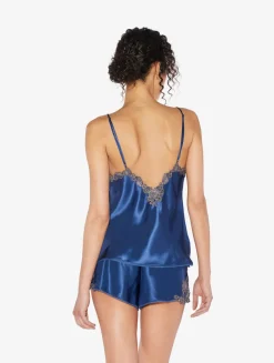 Blue Silk Camisole With Frastaglio