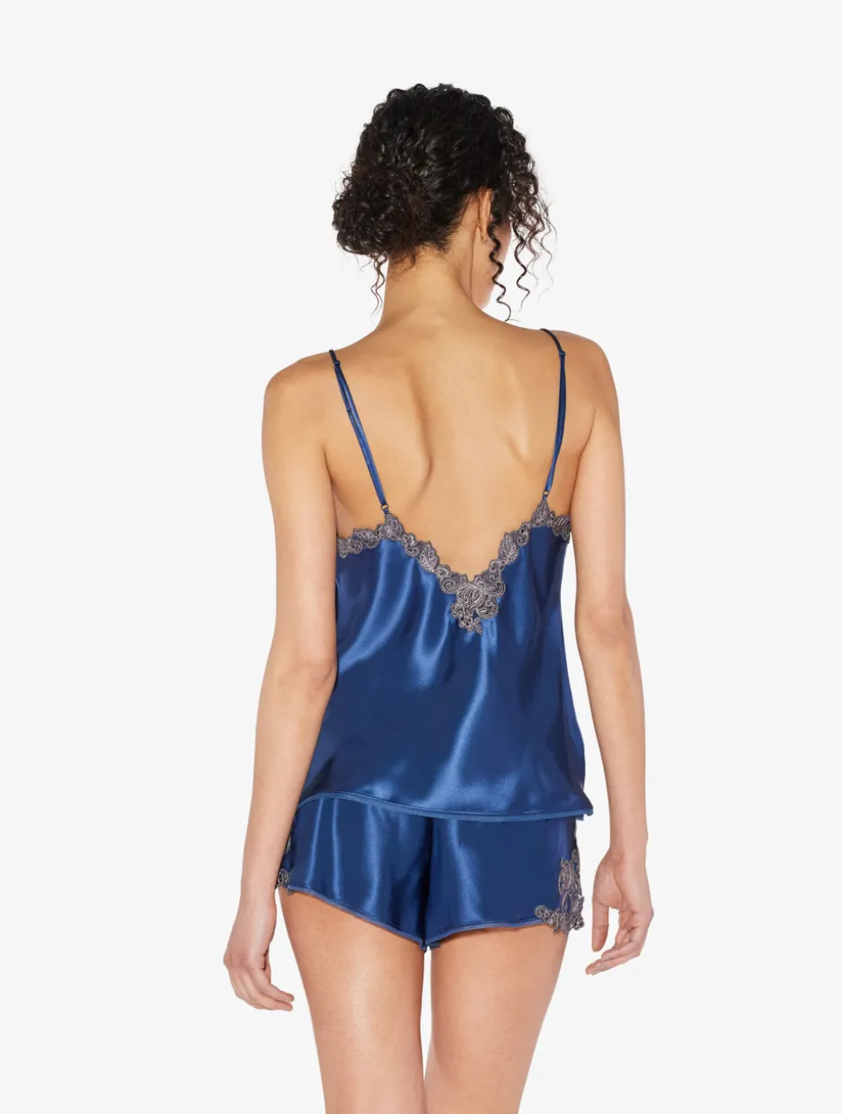 Blue Silk Camisole With Frastaglio