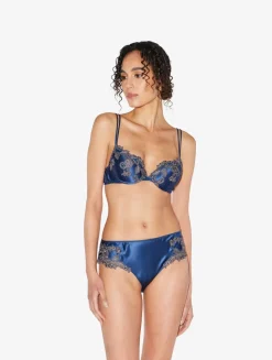 Blue Silk Medium Briefs With Frastaglio