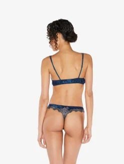 Blue Silk Push-up Bra With Frastaglio
