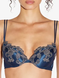 Blue Silk Push-up Bra With Frastaglio