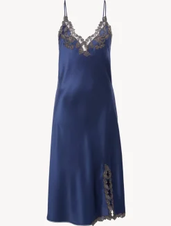 Blue Silk Satin Short Nightgown With Frastaglio
