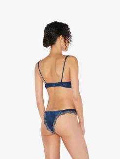 Blue Silk Triangle Bra With Frastaglio