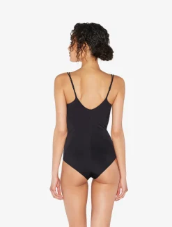 Bodysuit In Black Lycra With Embroidered Tulle