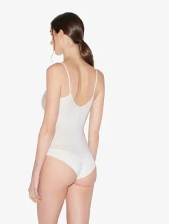 Bodysuit In Off-white Lycra With Embroidered Tulle