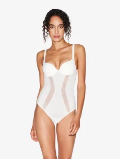 Bodysuit In Off-white Stretch Tulle