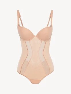 Bodysuit In Sand Stretch Tulle