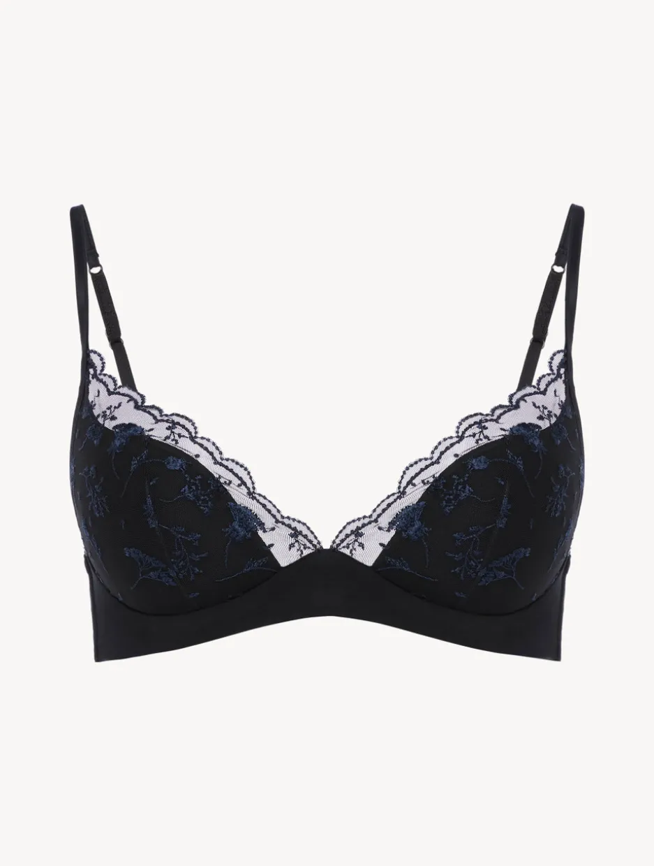 Bralette In Onyx With Embroidered Tulle