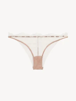 Brazilian Brief In Linen And Nude Rose With Leavers Lace