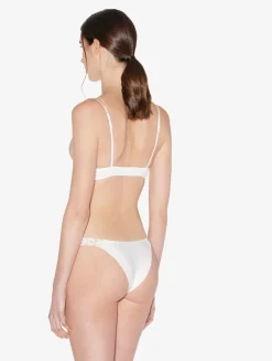 Brazilian Brief In Off-white Lycra With Embroidered Tulle