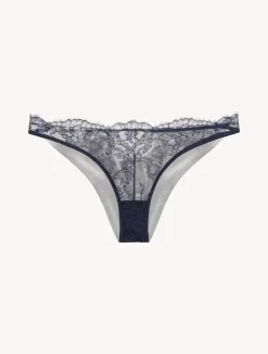 Brazilian Brief In Steel Blue And Black With Leavers Lace