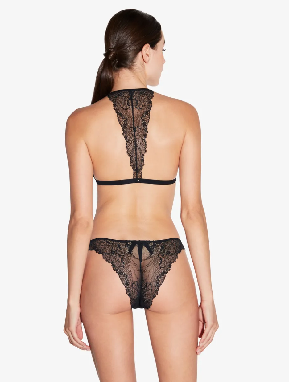 Brazilian Briefs In Black With Leavers Lace