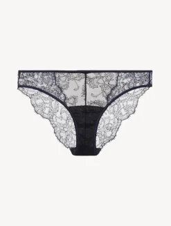 Brief In Steel Blue And Black With Leavers Lace