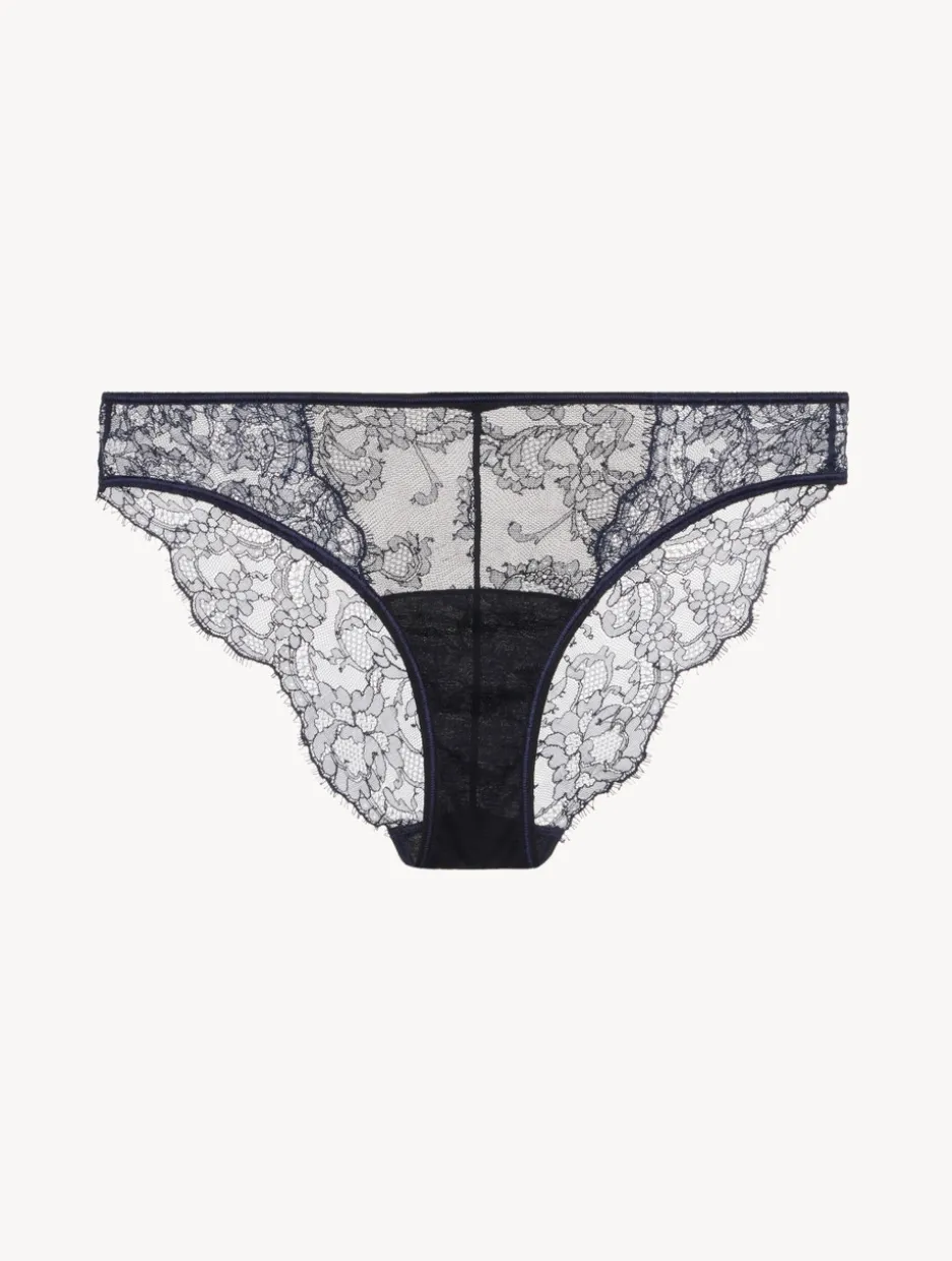 Brief In Steel Blue And Black With Leavers Lace