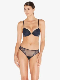 Brief In Steel Blue And Black With Leavers Lace