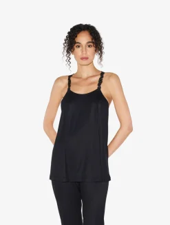 Camisole In Black Modal With Embroidered Tulle