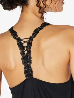 Camisole In Black Modal With Embroidered Tulle