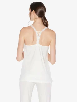 Camisole In Off-white Modal With Embroidered Tulle