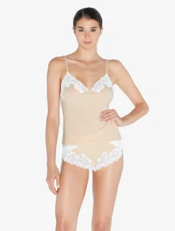 Cashmere Blend Ribbed Camisole In Halo With Frastaglio