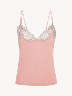 Cashmere Blend Ribbed Camisole In Blush Clay With Frastaglio