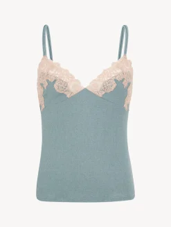 Cashmere Blend Ribbed Camisole In Sleepy Dream With Frastaglio