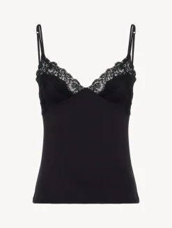 Cashmere Blend Ribbed Camisole In Onyx With Frastaglio