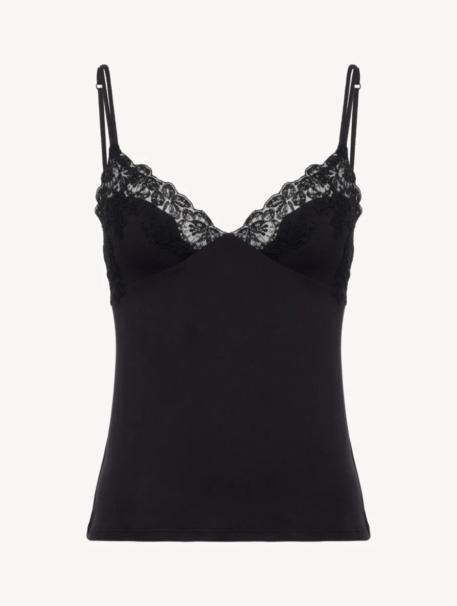Cashmere Blend Ribbed Camisole In Onyx With Frastaglio