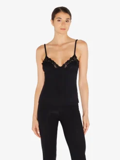 Cashmere Blend Ribbed Camisole In Onyx With Frastaglio
