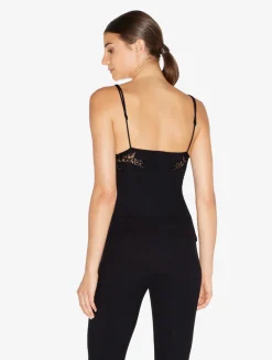 Cashmere Blend Ribbed Camisole In Onyx With Frastaglio