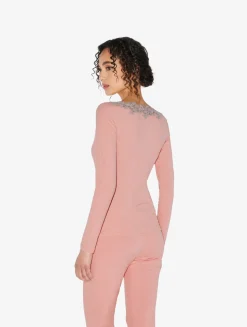 Cashmere Blend Ribbed Long-sleeved Top In Blush Clay With Frastaglio