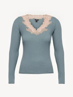 Cashmere Blend Ribbed Long-sleeved Top In Sleepy Dream With Frastaglio