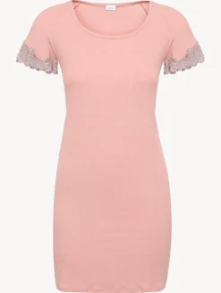 Cashmere Blend Ribbed Short Nightgown In Blush Clay With Frastaglio