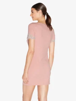 Cashmere Blend Ribbed Short Nightgown In Blush Clay With Frastaglio
