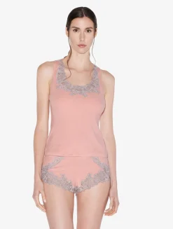 Cashmere Blend Ribbed Sleep Shorts In Blush Clay With Frastaglio