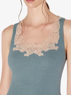 Cashmere Blend Ribbed Tank Top In Sleepy Dream With Frastaglio