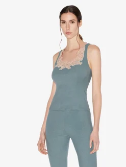 Cashmere Blend Ribbed Tank Top In Sleepy Dream With Frastaglio