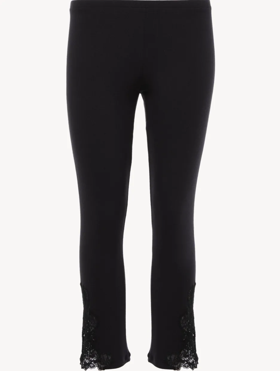 Cashmere Blend Ribbed Trousers In Onyx With Frastaglio
