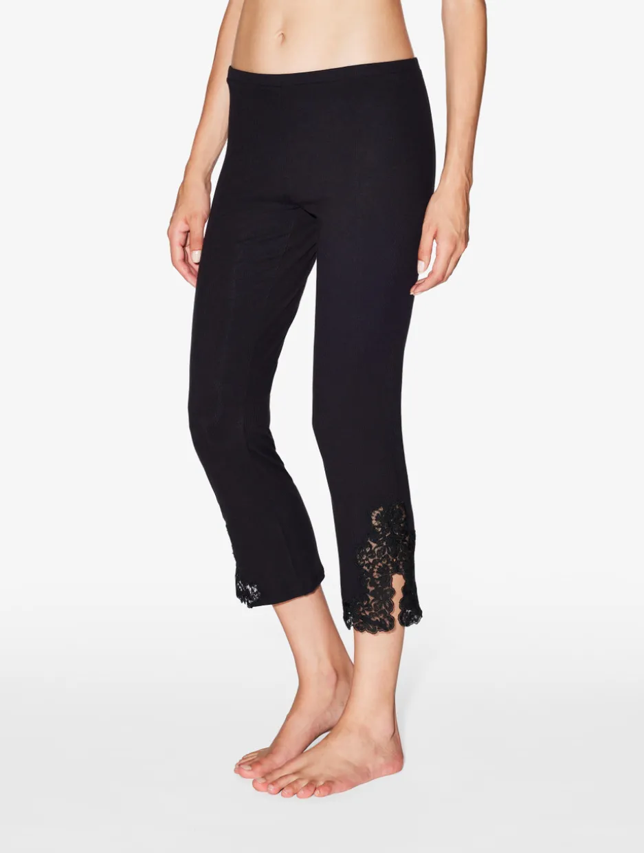 Cashmere Blend Ribbed Trousers In Onyx With Frastaglio