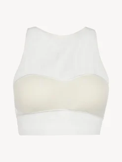 Crop Top In Off-white Stretch Tulle