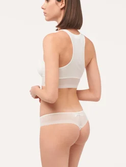 Crop Top In Off-white Stretch Tulle