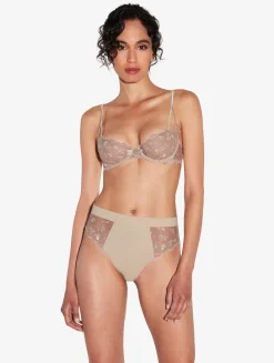 High Waisted Briefs In Halo And Ivory Nude With Embroidered Tulle