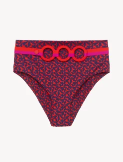High-waisted Belted Bikini Briefs In Red And Blue