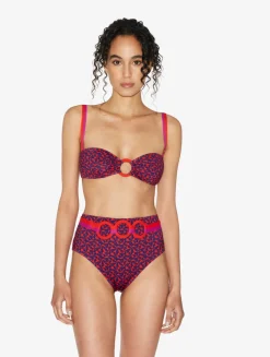 High-waisted Belted Bikini Briefs In Red And Blue