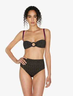 High-waisted Belted Bikini Briefs In Dark Green And Black